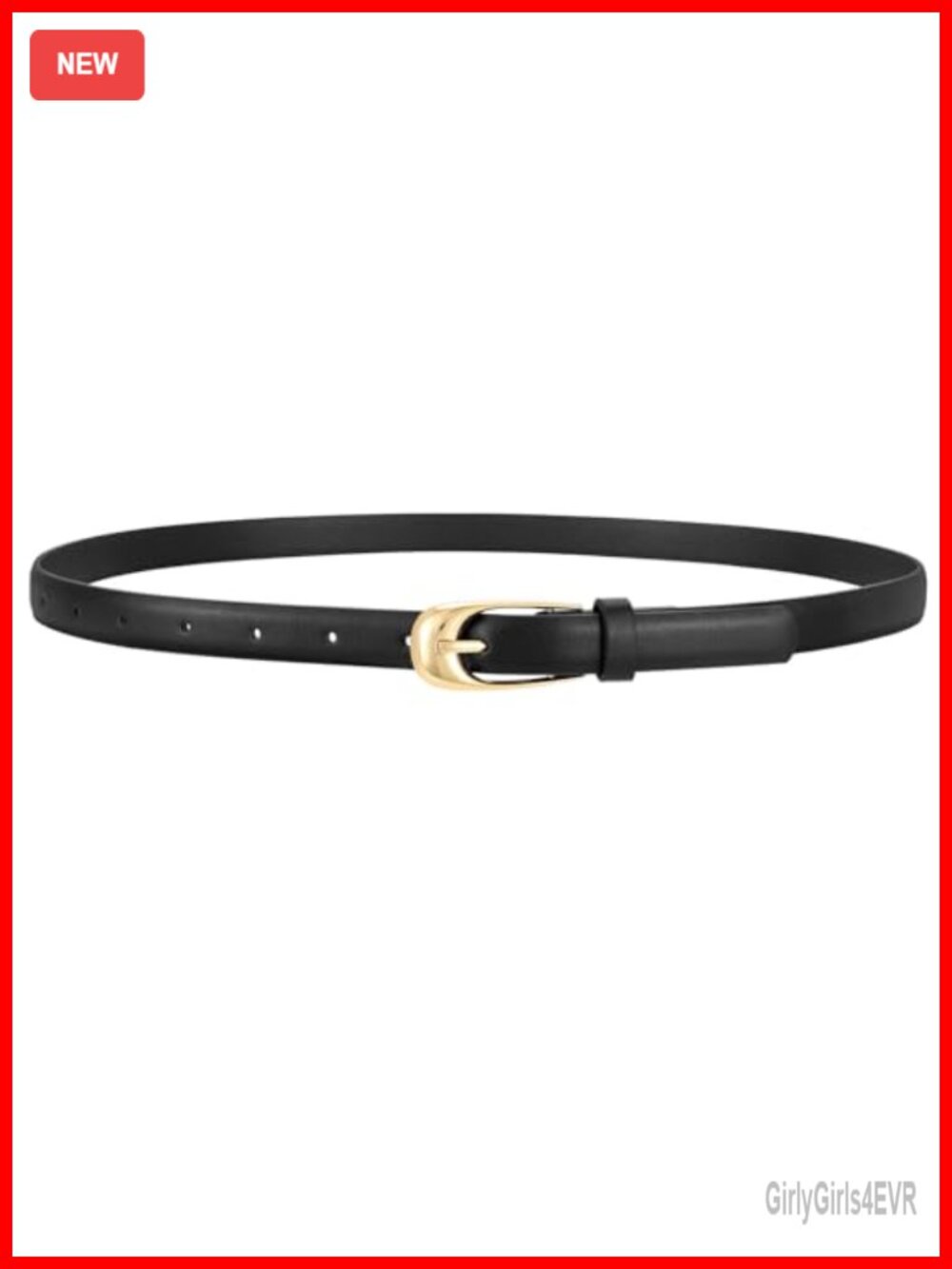 Skinny PU Leather Belt with Gold Buckle for Dress Jeans Women Thin 0.7" Width